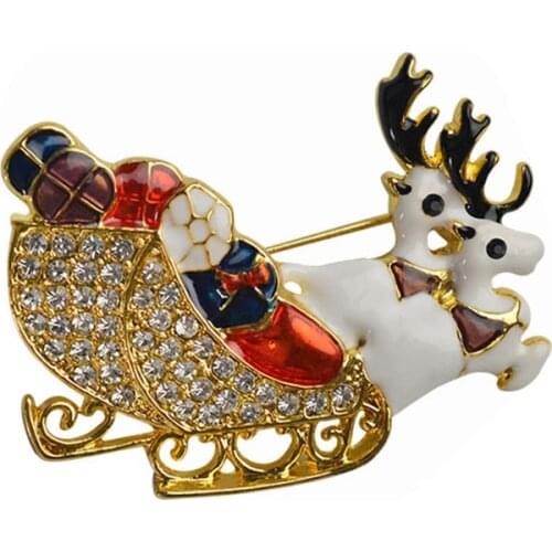 New Fashion Gold white Double Elk Brooches for Children Christmas Rhinestone Milu deer brooch for women hijab pins X1646