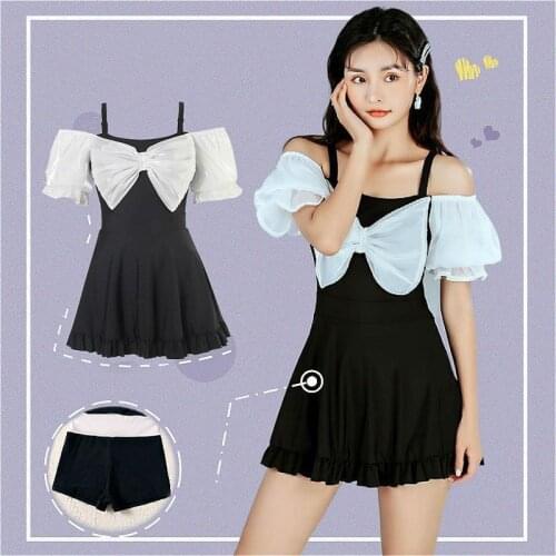 Womens Swimwear 2021 Summer New Tide Thin Skirt Conservative Student Covering Belly Fairy Swimming Bathing Swimsuit One Piece