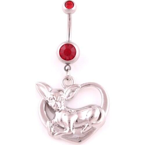 Trendy Umbilical Ring For Women Body Jewelry Chihuahua Pattern Heart Shape With Crystals Zinc Alloy Provide Dropshipping
