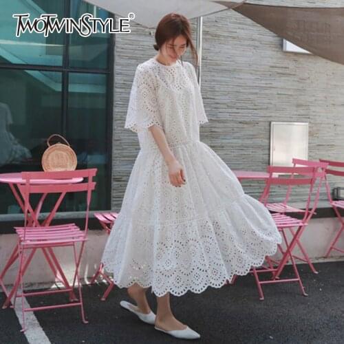 GALCAUR Hollow Out Dress Summer Oversize Big Hem Elegant Beach Dress Female With Spaghetti Strap Dresses 2020 Sweet Clothes