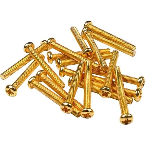 Musiclily Basic 3x25mm Metal Metric Thread Humbucker Pickup or Pickup Ring Screws for Epiphone SG Pickups, Gold (Set of 20)