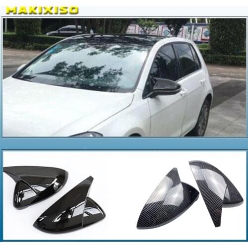 2PCS Mirror Covers Caps RearView Mirror Case Cover For VW Golf MK7 7.5 GTI 7 7R Carbon Bright Black Cover car accessory