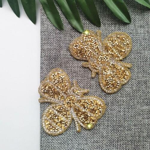 2pcs/lot Golden Bee Rhinestone Bead Applique Iron-on Beaded Patches For Clothes Bag Fashion Sticker Diy Craft Repair Decoration