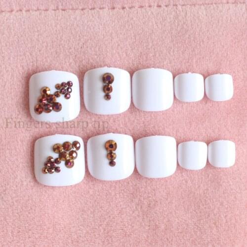 24pcs new High-grade High quality fashion full drill handmade round toe fake nail sexy white #N44