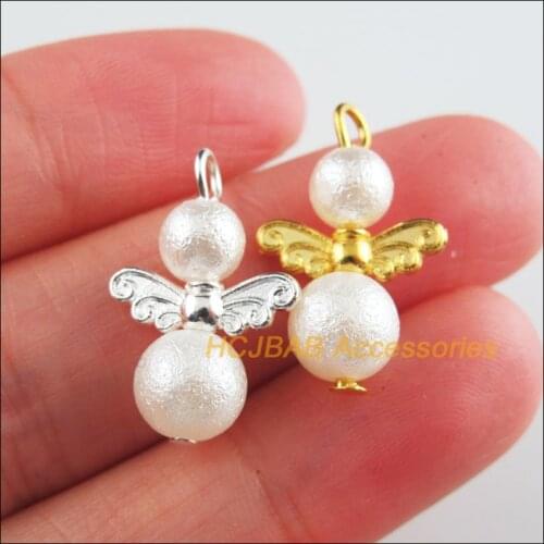 30Pcs Silver Plated & Gold Color Frosted Ball White Angel Charms Pendants 14x22mm