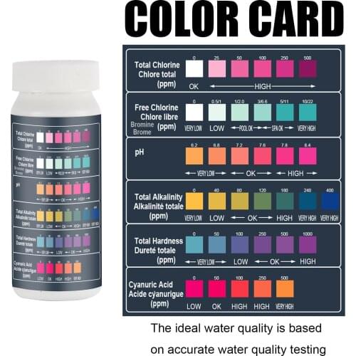 50 Pc/bottle 6 In 1 Multi-Functional Acid Water Hardness Swimming Pool Spa Chlorine Test Strip Alkalinity Ph Cyanuric Bromine 5G