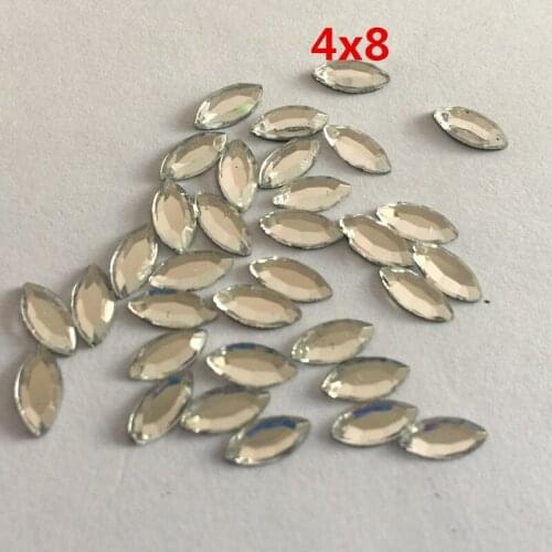 500pcs/lot 4*8MM White Color Navette Marquise Shape Hotfix Iron On Rhinestones Flatback Hot fix Beads For DIY Accessories