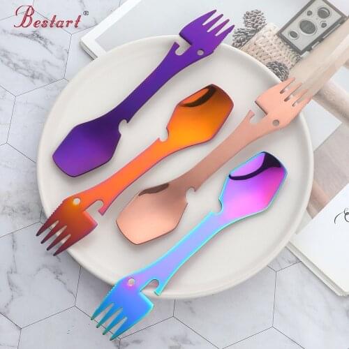 6Pcs Outdoor Survival Tools 5 In 1 Portable Spork Spoon Multitool Tableware Stainless Steel Camping Survival EDC Kit Flatware