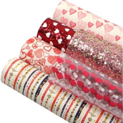 David accessories 20*33cm Valentines Day Printed Faux Leather Fabrics Bows for Patchwork DIY Handmade Materials Crafts,1Yc13360
