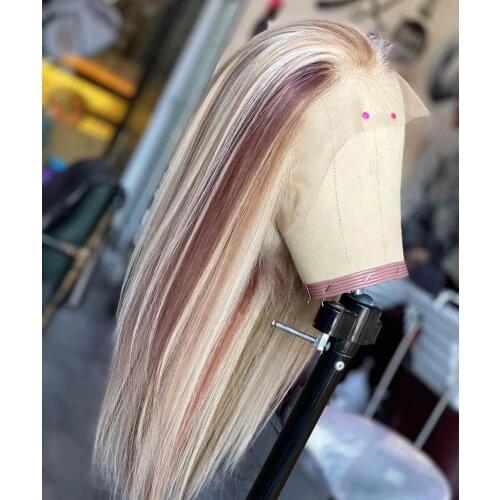 Free Part Highlight Blond Human Hair Lace Frontal Wig Human Remy Hair Glueless Preplucked Long Straight Lace Wigs For Women