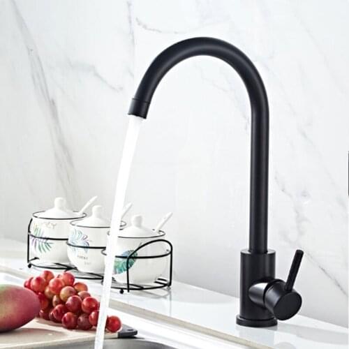 Black Kitchen Sink Faucet SUS 304 Stainless Steel Single Handle Single Hole Hot Cold Mixer Faucets Washroom Bathroom Basin Tap