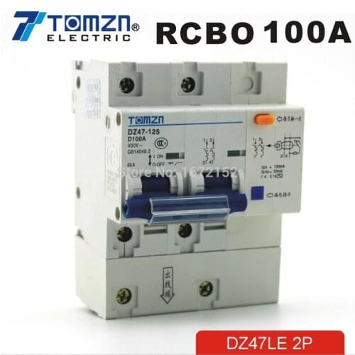 DZ47LE 2P 100A D type 400V~ 50HZ/60HZ Residual current Circuit breaker with over current and Leakage protection RCBO