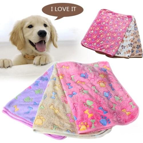 Fleece Pet Dog Bed Blanket Warm Paw Print Mat Warm Soft Cozy Breathable for Dog Puppy Cat Pig Easy to Wash Clean 3 Colors
