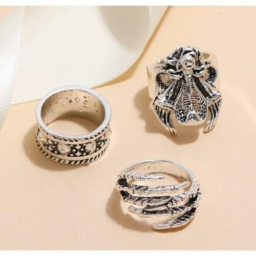 3PCS Retro Dragon Claw Ring Male Women Unisex Adjustable Rings Punk Hip Hop Jewelry Accessories Cool Mens Ring Party Gift