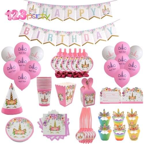 Unicorn Party Kits 1st Birthday Unicorn Headband Paper Cups/Plates/Napkin Birthday wedding Decorations Kids Baby Shower Party