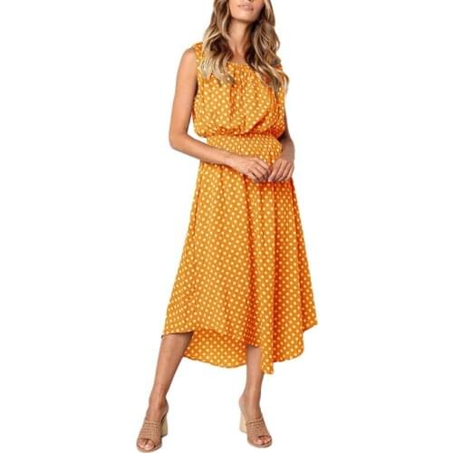 Hot Sale Women Dresses Sleeveless Summer Dress Casual Dress Dot Printing Dresses Plus Size Dresses Long Dress