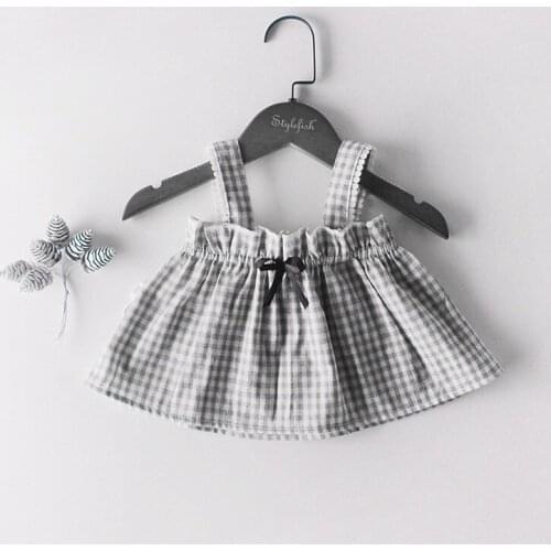 Cute Style Summer Clothes Gray Plaid Sling Suit Female Baby Big Polka Dot Three-piece New Baby Clothes