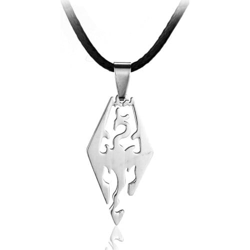 Fashion Trendy Skyrim LOGO Pendant Necklace TES Dragon Logo Game Fantasy Amulet Elder Scrolls Pendant Tag Chain for fans gift