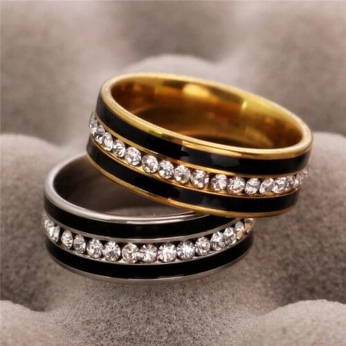 MOREDEAR Titanium CZ Ring for Men and Women Gold Silver Stainless Steel Jewelry Crystal Wedding Rings 8mm