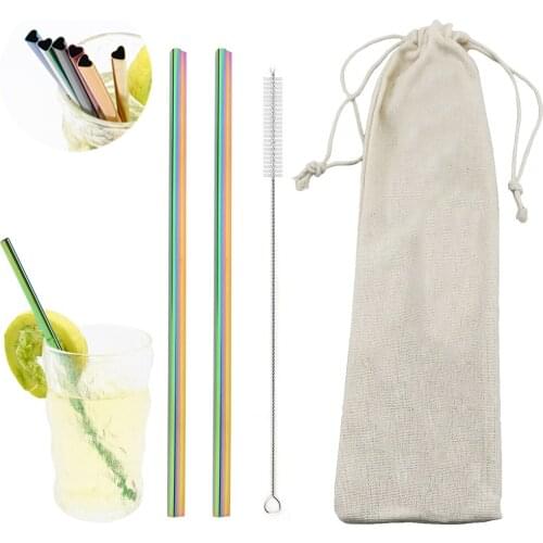 Reusable Drinking Straw Set 18/10 Stainless Steel Straw Heart-shaped Metal Bubble Tea Straw Milkshake Straw Bar Party Accessory