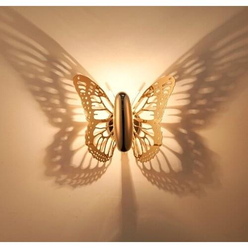 GZMJ Nodic Golden butterfly Shadow Wall Lamp Lights Luster Living Bedroom Bathroom Bedside Lamp Brace Wall-sconce