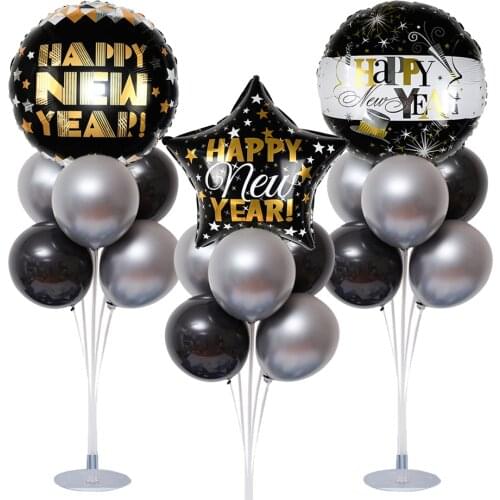 Amawill 18Inch Happy New Year Foil Balloons Helium Balloon Desktop Stand Decoration for Home Merry Christmas Eve Party Supplies