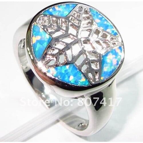 SHUNXUNZE Costly Blue Opal Star Big Engagement Wedding Rings For Men And Women Accessories Promotion Rhodium Plated R195 size 9