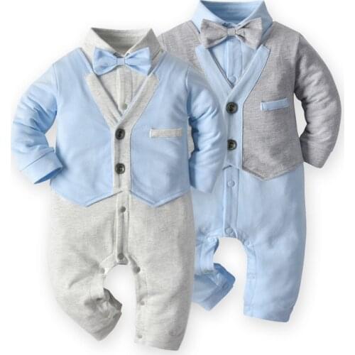 Baby Boy Clothes Cotton Handsome Rompers Gentleman Outfit Newborn One-piece Clothing Jumpsuit with Tie 0-2Y
