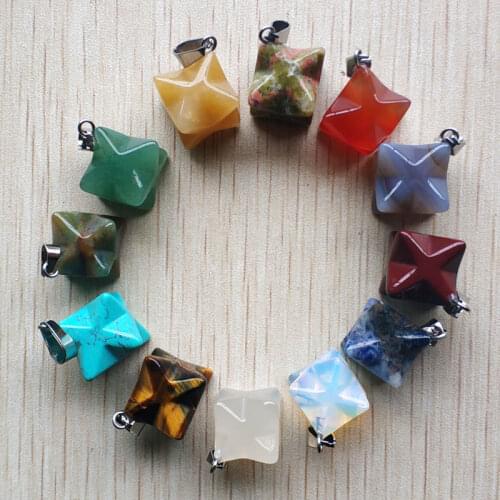 Wholesale 12pcs/lot 2019 new fashion assorted natural stone mixed Melkaba Hexagram Pendants charm for jewelry making free