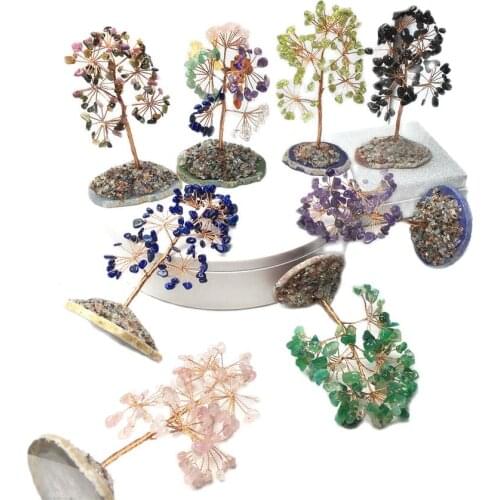 Natural Agate Stone Slice Amethyst Obsidian Feng Shui Tree Coaster For Decoration