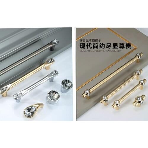 1PC Luxury Diamond Crystal Handles Zinc Alloy Chromium Kitchen Dresser Cabinet Handles Door Knobs Furniture Hardware
