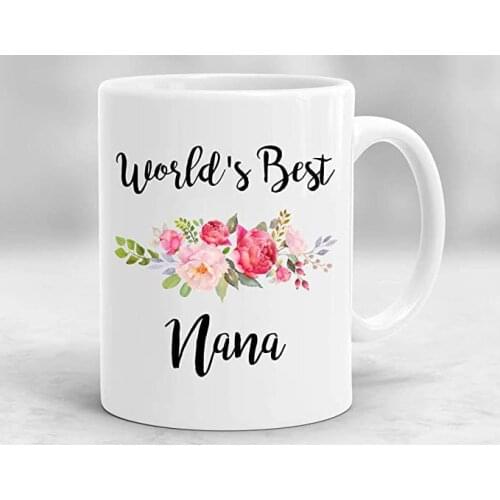 Christmas Day Gifts Worlds Best Grandma Ceramic Coffee Mugs Office Tea Cups - Floral Design - 11oz Best Birthday or Mothers Da