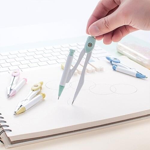 Students Compass Kit with 0.7mm Lead Refills Mechanical Pencil Clear Box Storaged for Math Class Office Randomly Color