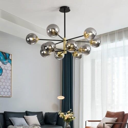 Nordic black/gold modern LED glass ball chandelier 5/8/10/12 lamp E27 lamp ceiling lamp living room interior lamp bedroom lamp