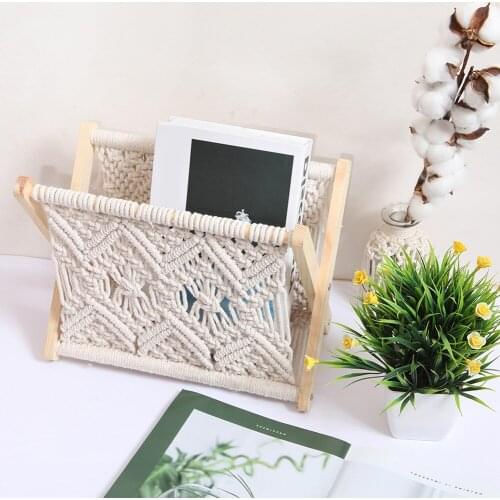 Macrame Magazine Rack Small Boho Books Newspapers Holder Organizer Table Desktop Storage Rack Supplies Container