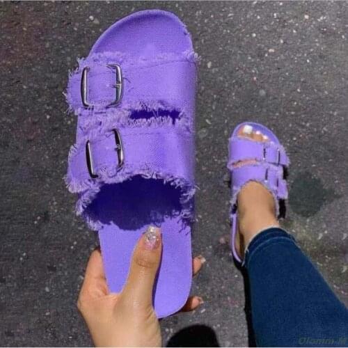 Womens shoes 2021 summer women new casual solid color candy color silver buckle flat beach slippers outdoor wild slippers