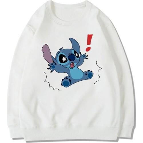 Disney Lilo Stitch serie Women Oversized Sweatshirt Shocked Stitch Cute Eyes Printed White Hoodies Brand American Apparel