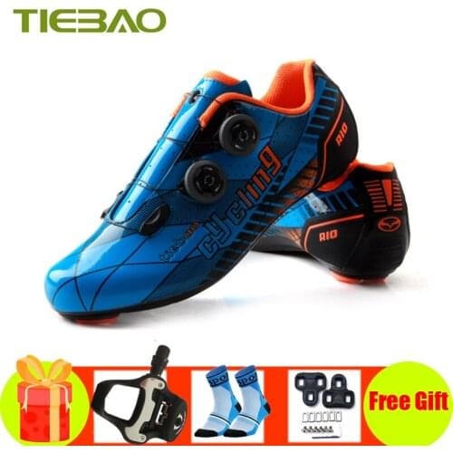 Tiebao carbon fiber cycling shoes road sapatilha ciclismo self-locking Ultralight road bike shoes breathable superstar sneakers