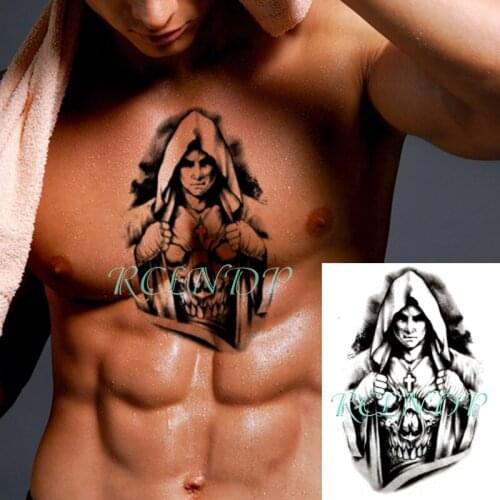 Waterproof Temporary Tattoo Sticker Cool Man Skull Pattern Cross Necklace Fake Tatto Flash Tatoo Big Stickers for Women Men