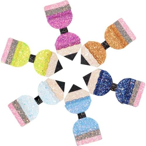 Girls Printed pencil Bow Back to School Hair Clip Kids Ponytail Hair Holder Toddler Sweet Headwear Hair Accessories Students