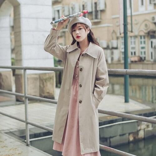 Temperament Windbreaker Women Long 2021 New Apring Autumn All-Match British Style Thin Coat Straight Single-Breasted Outwear