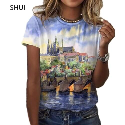 Summer New Ladies 3D Printed T-shirt Abstract Painting Printing Trend Street Fashion Casual Short-sleeved Loose Comfortable Top