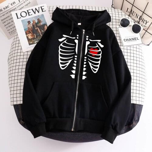 Zip Up Hoodie Women Korean Style Hoodie Punk Style Skeleton Jacket Streetwear Sweatshirts for Teen Girls Warm Jacket Autumn