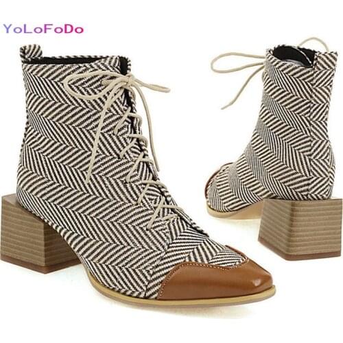 2021 Autumn Winter Women Ankle Boots Comfortable Square Toe Round Toe Ladies Short Boots Mixed Color Lace Up Womens Boots Blue