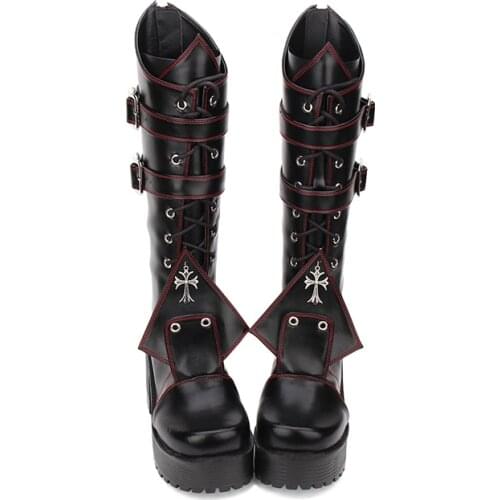 Angelic imprint New Fashion Punk Lolita style Knee High Winter Boots for Women High Heel Platform shoes size 35-39 8533