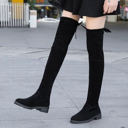 2021 Autumn Over The Knee Boots Women Large Size 41 Thigh High Flat Boots Platform Shoes Stretch Fabric High-tube Women Shoes