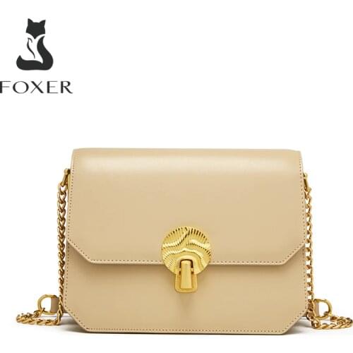 FOXER Fashion All-Match Lady Messenger Bag Flip Chain Shoulder Bag Female High-Quality Leather Small Square Bag For Girlfriend