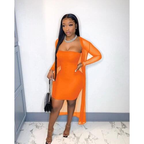 2Pcs Women Summer Dress, Solid Color Strapless Off-Shoulder Backless Skirt + Long Sleeves Sun-Proof Cardigan for Girls, 3 Colors