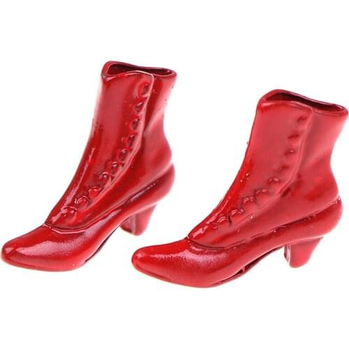 1 Pair 1:12 Dollhouse Miniature Accessories Mini Red Short Boots High Heels Shoes Princess Shoes Decor