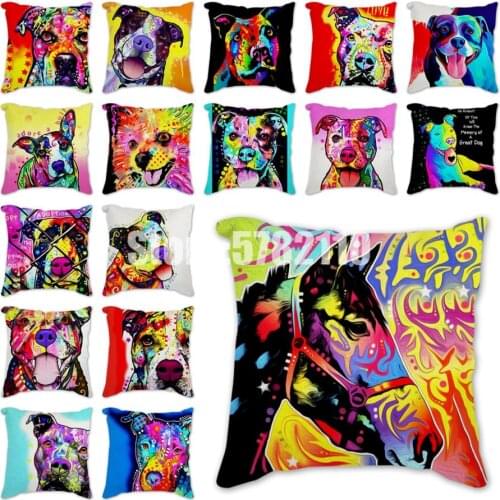 1Pcs Cute Dog Cat Horse Bulldog Pattern Polyester Cushion Cover Decorative Throw Pillow Home Sofa Seat Car Decoration Pillowcase